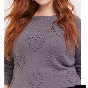 Grey Rib Textured Heart Raglan Sweater